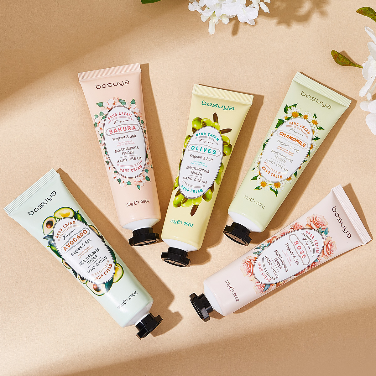 Cross-border exclusive bosuya floral Hand cream, anti-drying, anti-cracking, non-greasy, fragrant moisturizing hand cream, portable Specification drawing