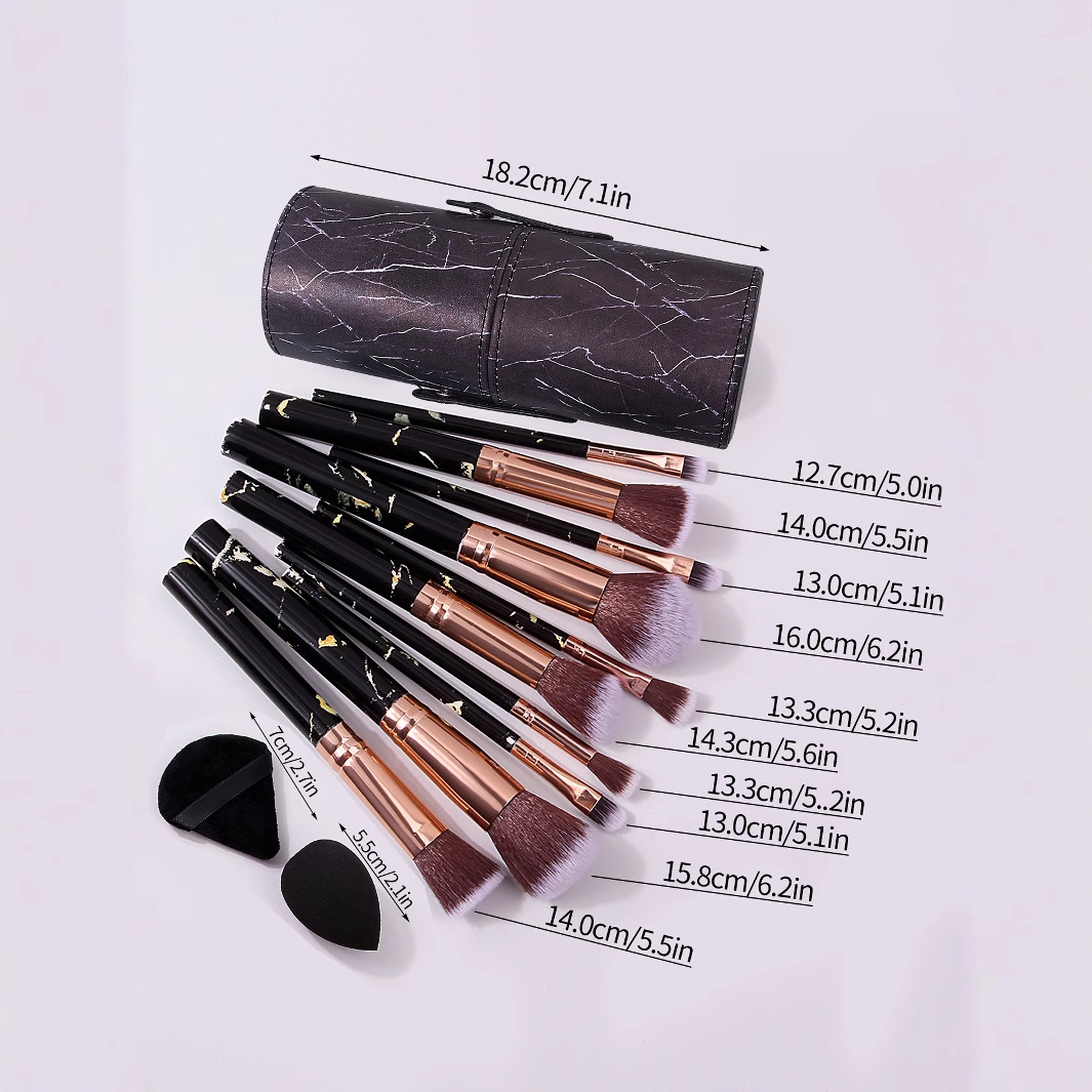 Soft marble 10-piece makeup brush bucket set, beginner's complete set of soft eyeshadow brushes, beauty egg set Specification drawing