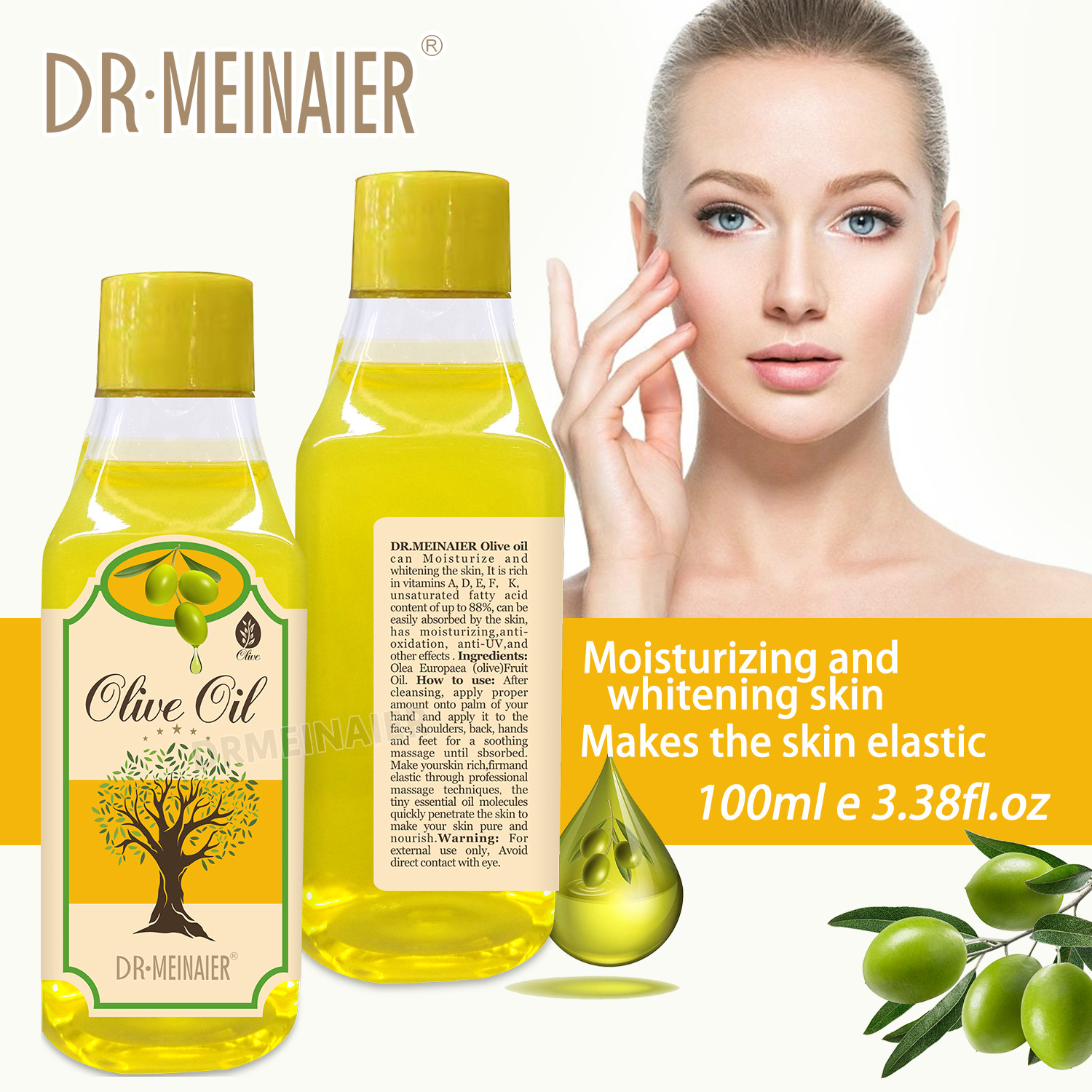 Cross-border Moisturizing Olive Oil Facial and Body Hair Care Olive Oil Moisturizing Facial and Body SPA Massage Oil 100ml details Picture