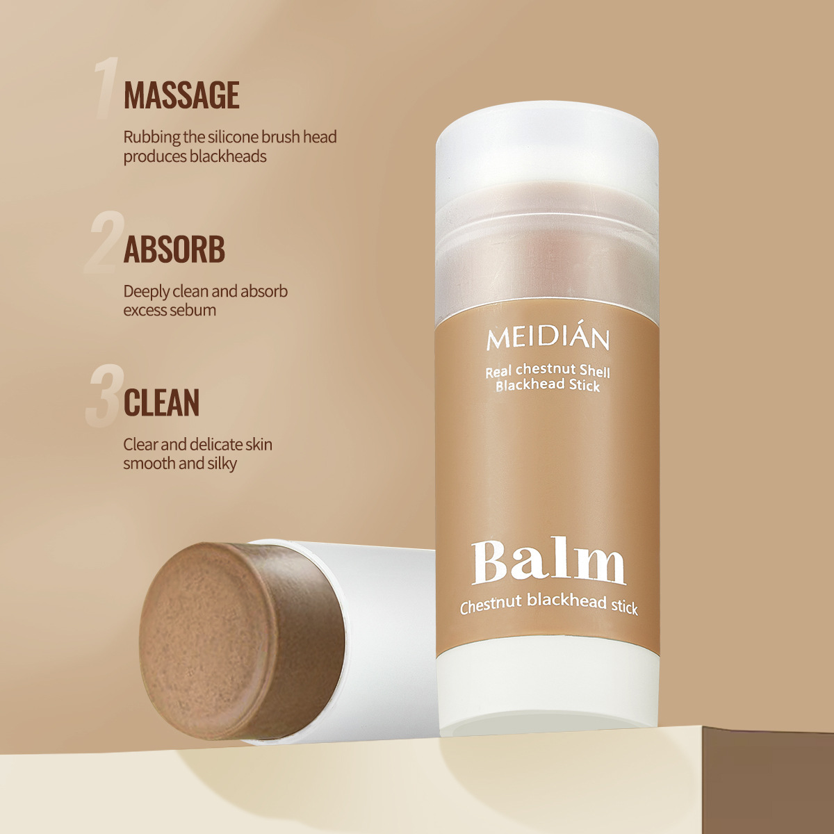 【 Cross-border Exclusive 】 Meidian True Chestnut Shell Blackhead Cleansing Stick cleans dead skin cells, leaving blackheads dry and smooth details Picture