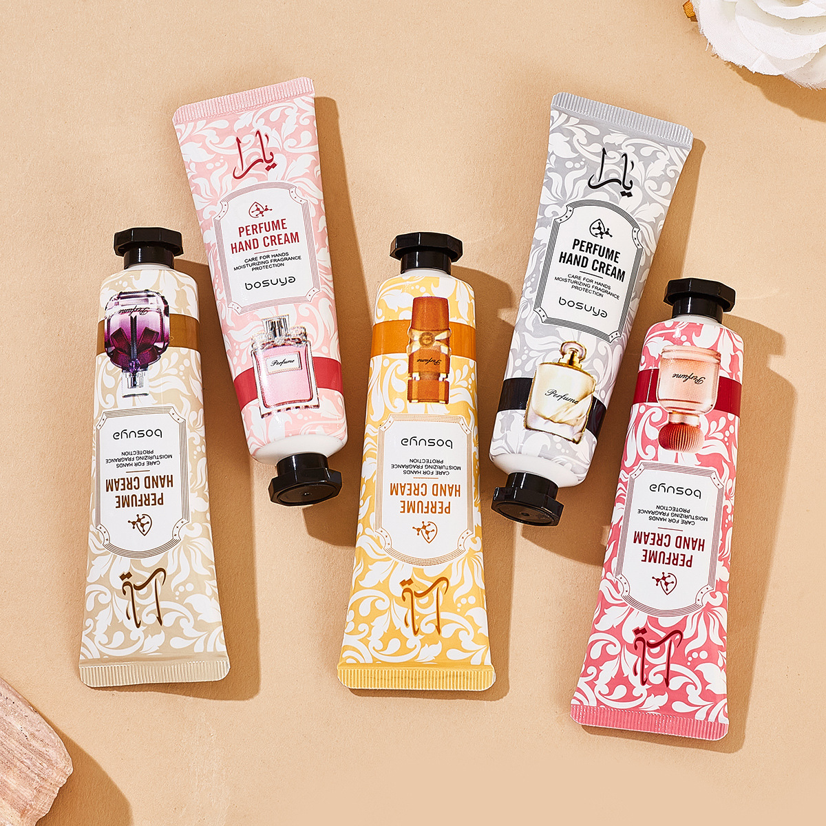 Bosuya's new perfume hand cream set, 5-bottle bagged hand cream wholesale, Amazon bestseller Specification drawing