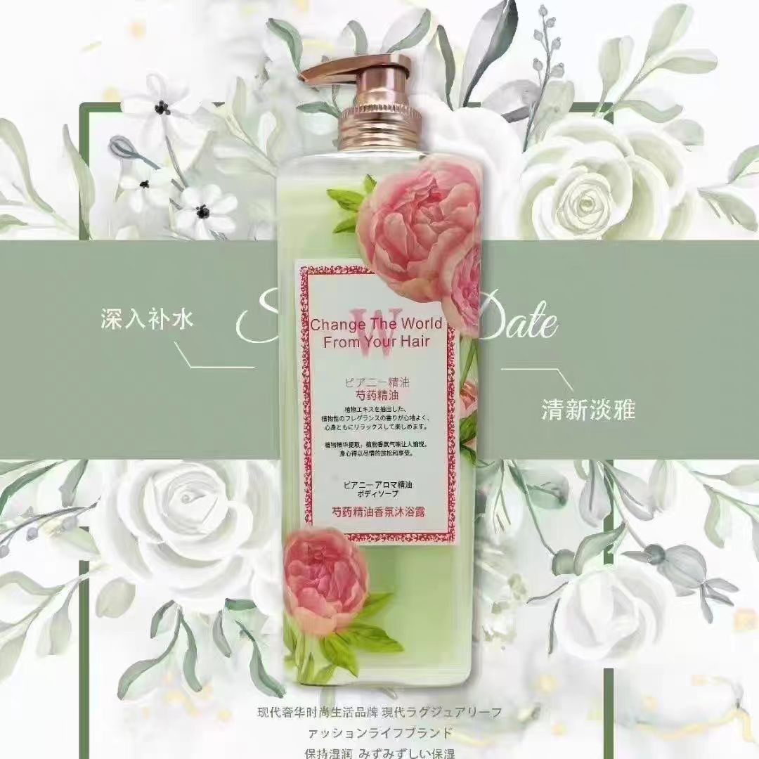 Wild Rose Camellia and Peony Essential Oil Scented Body Wash for Cleansing, Moisturizing, Hydrating and Skin Care Family Set 1L pic 2