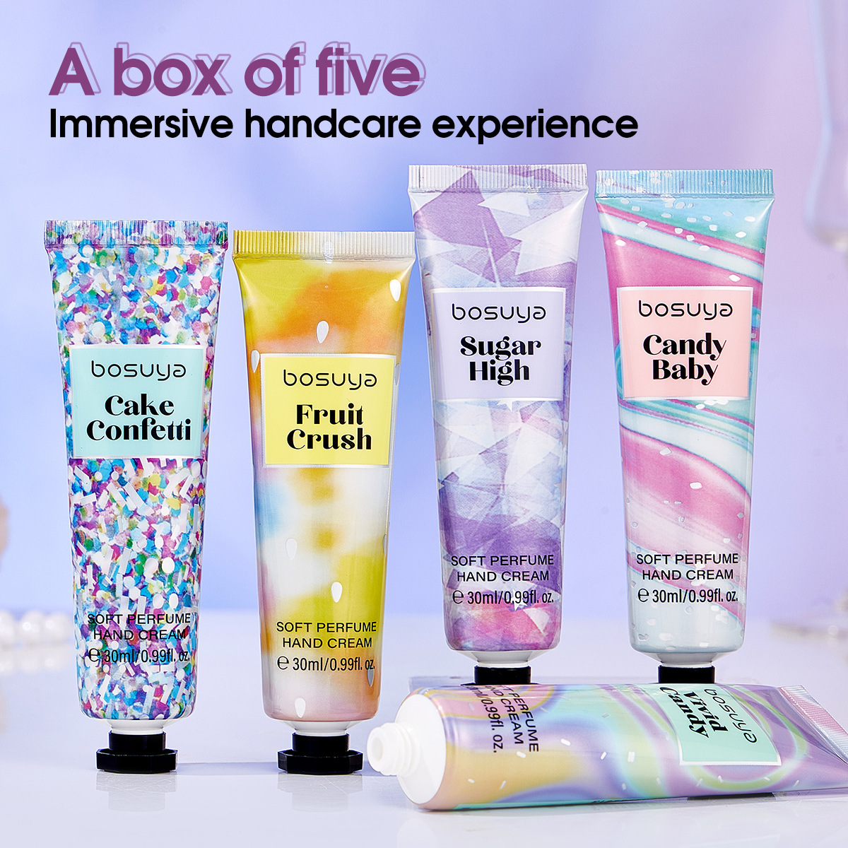 Cross-border exclusive BOSUYA Scented Hand Cream Moisturizing and hydrating Amazon Bestseller Set of 5 bottles in a bag details Picture