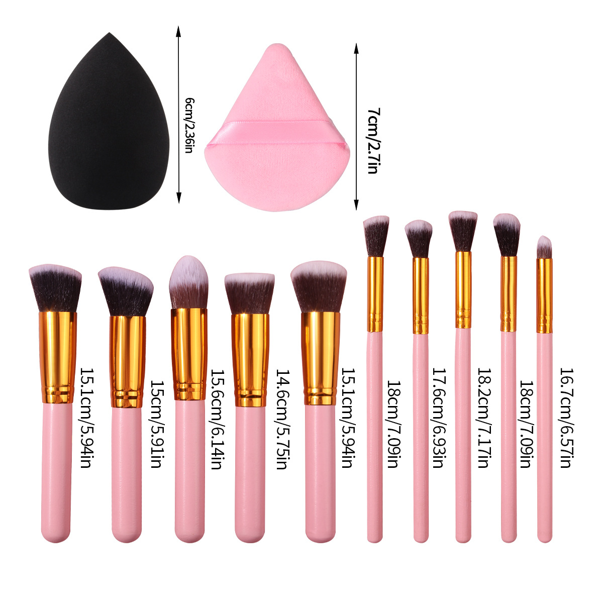 Pink 10-piece wooden-handled makeup brush set, foundation blush brush, triangular powder puff, beauty egg, beginner's beauty tools Application Scenario