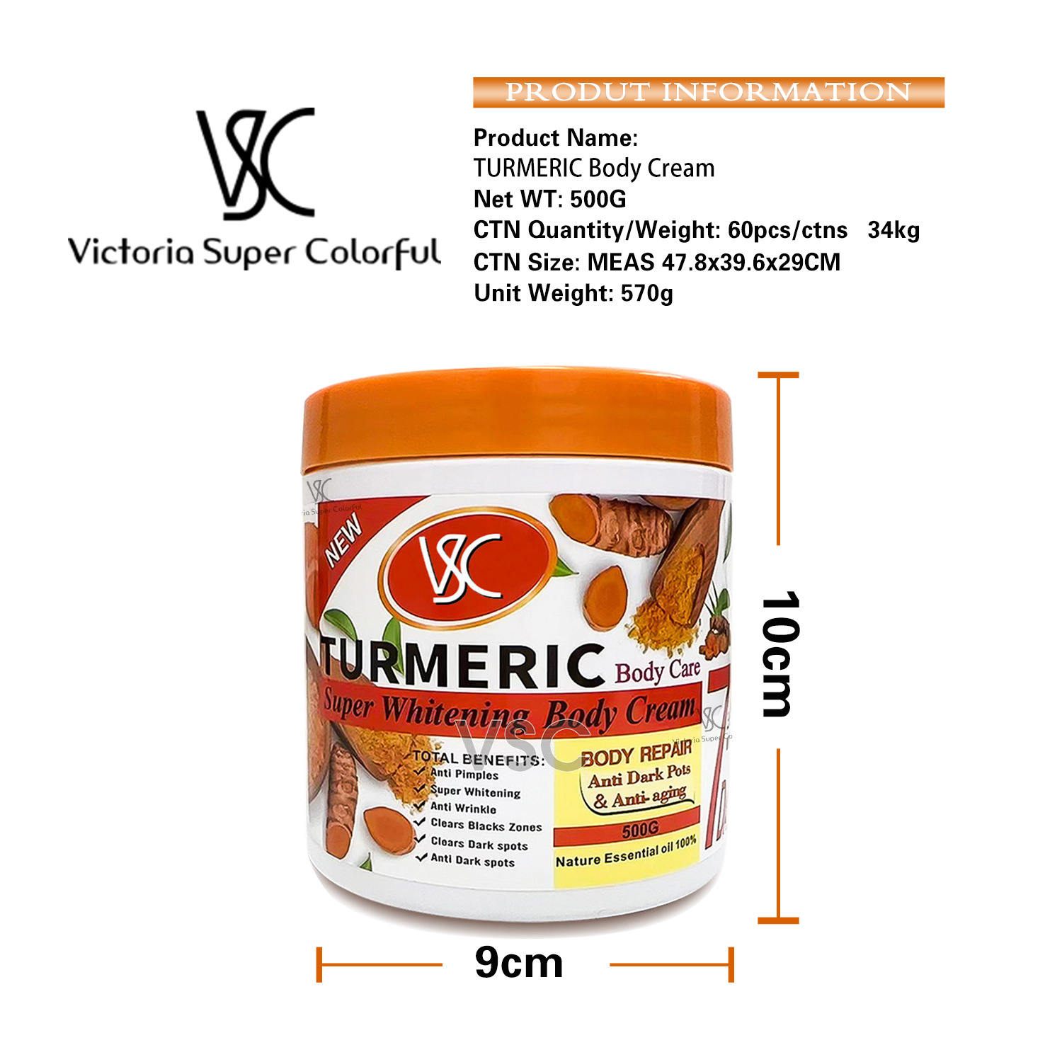Cross-border trade turmeric Moisturizing Cream 500G Brightening, Darkening, Hydrating and Nourishing Skin VC Body Cream Moisturizing Lotion Face Cream Item Picture