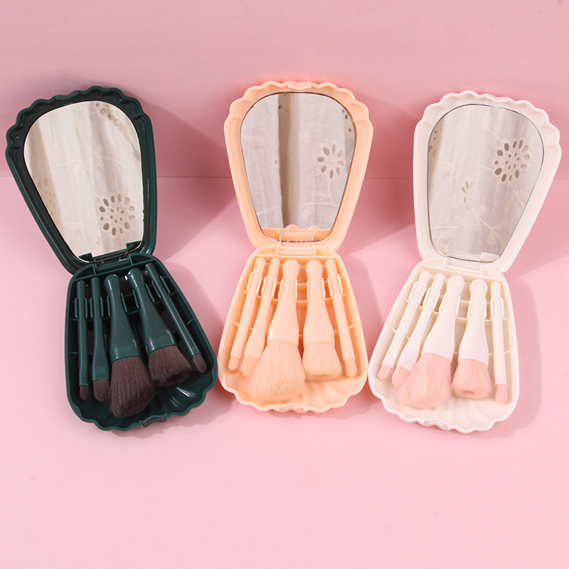 Wholesale of 5 mirror cases, shell makeup brushes, travel portable makeup brushes, cross-border bestsellers details Picture