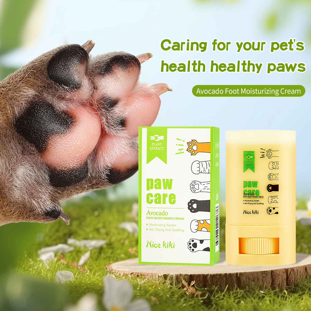 Cross-border exclusive Nice kiki Pet Foot Cream for dry and cracked PAWS and soles of cats and dogs, Avocado Foot cream Application Scenario