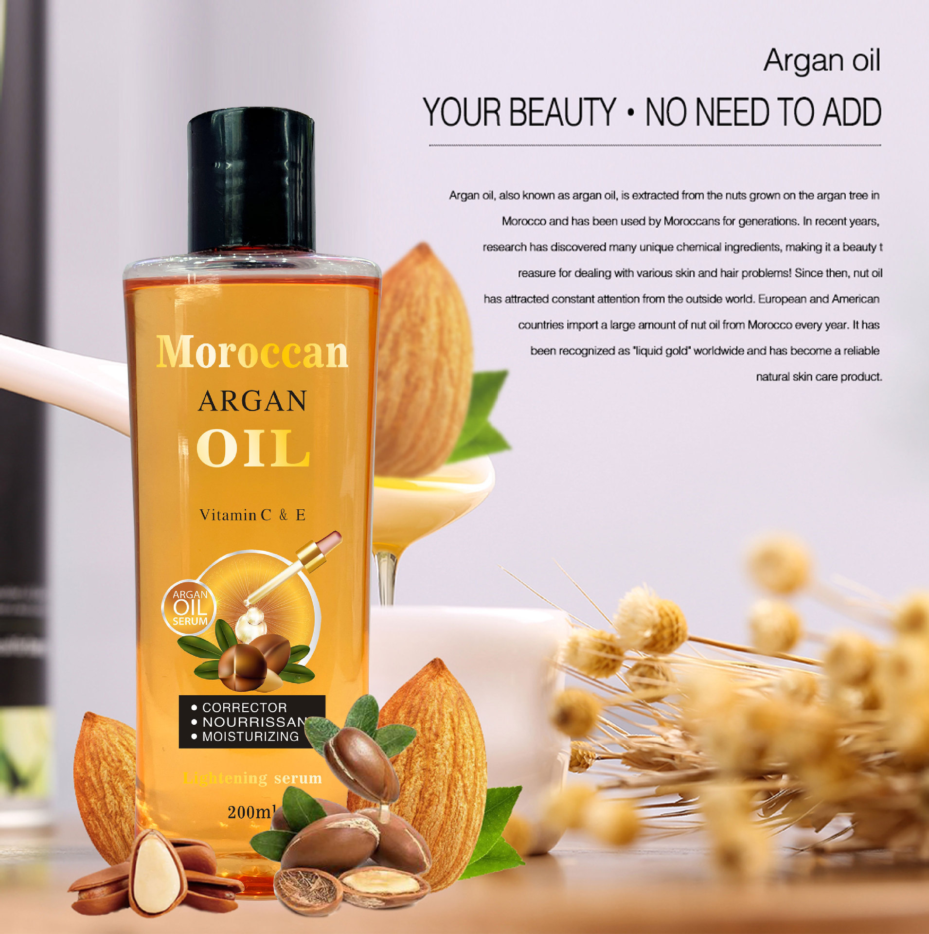 Cross-border Moroccan argan oil Argan glycerin Facial and Body Hair Care Essential Oil Brightening Massage Oil for export 200ml Application Scenario