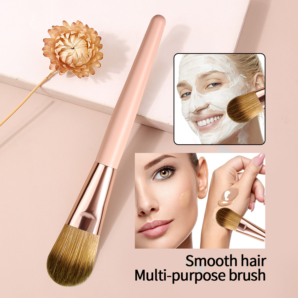 Wholesale of new single-stem foundation brush, portable makeup brush, honey brush, soft bristle mask brush, blush brush and beauty tools Specification drawing