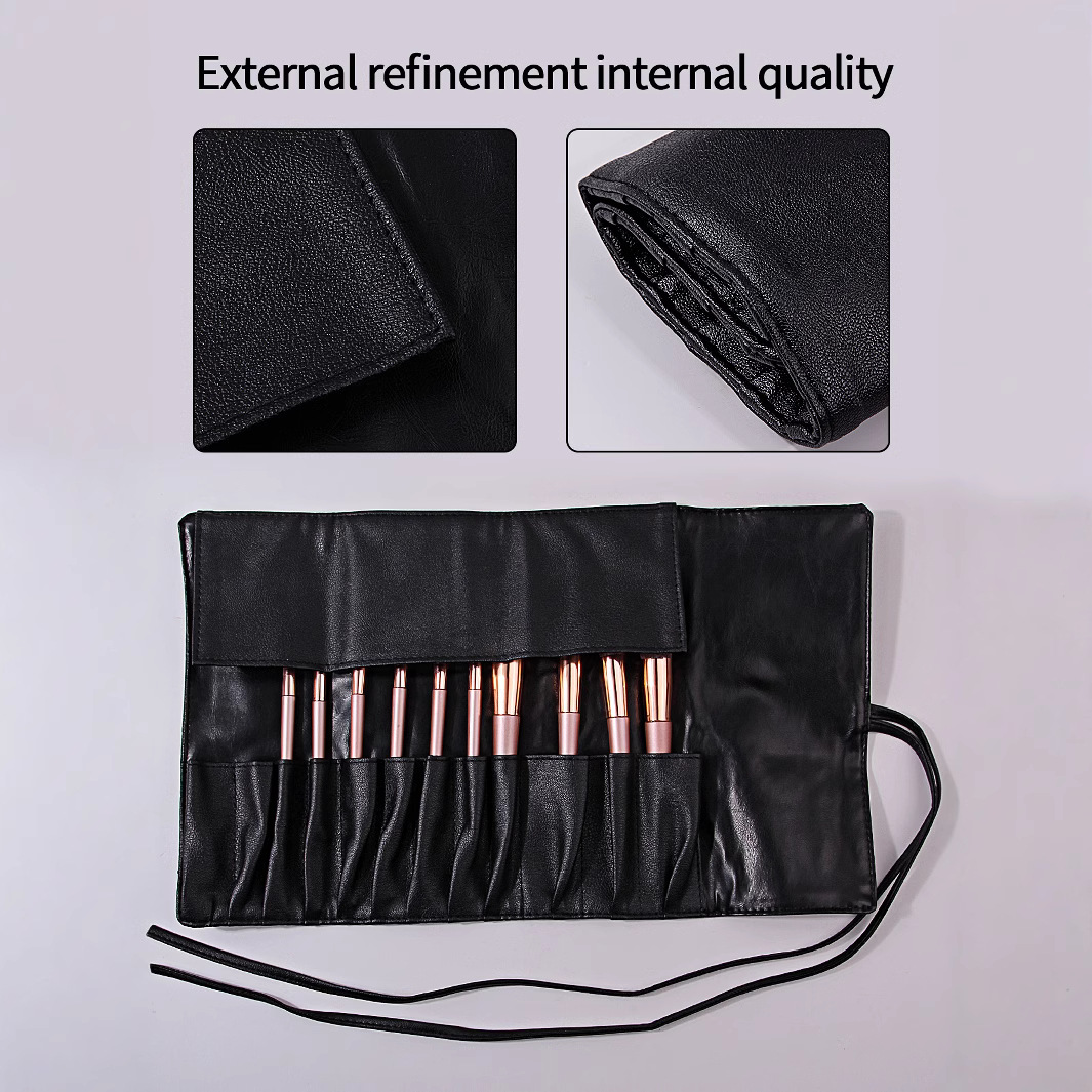 High-quality 12-hole makeup brush bag made of PU leather, high-end beige black portable makeup brush storage bag with strap Specification drawing