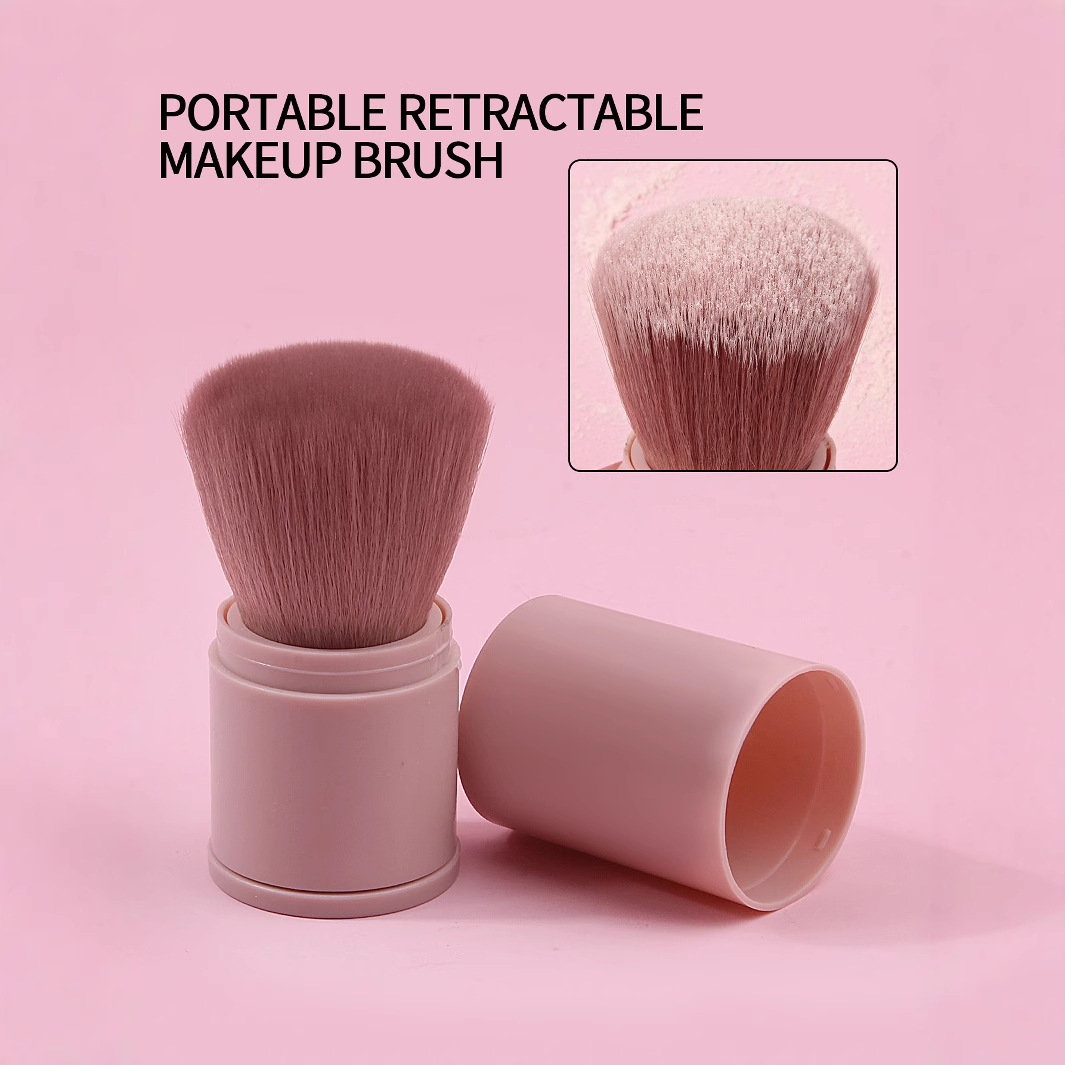 Pink large round head telescopic brush, super soft blush brush, foundation brush, nail dust brush, factory stock available, can be dispatched on the same day full figure