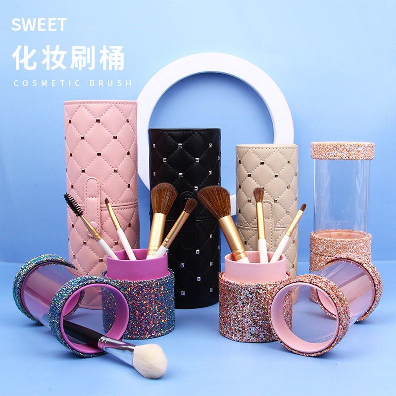 Rivet buckle makeup brush storage cylinder, complete set of makeup brush storage tools, portable makeup storage, beauty tools wholesale full figure