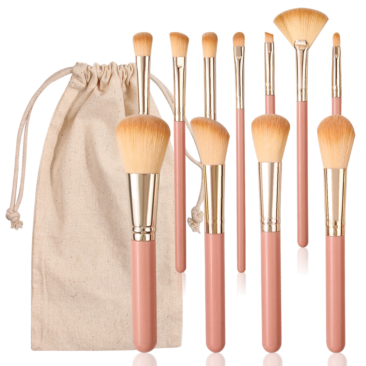 New 11-piece makeup brush set in a cloth bag, super soft loose powder blush eyeshadow brush, beginner's beauty tool full figure