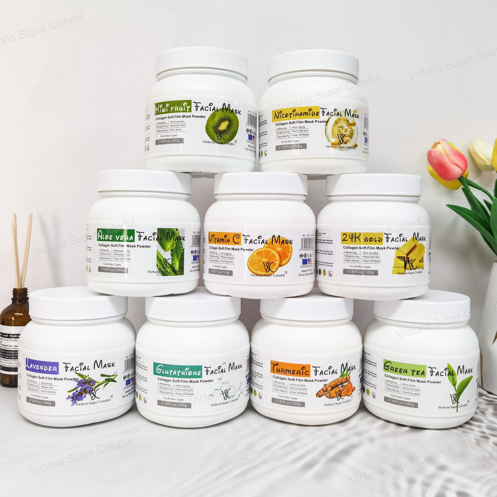 Cross-border rose soft mask powder moisturizing and hydrating bottled mask powder factory processing, export wholesale 500g Specification drawing