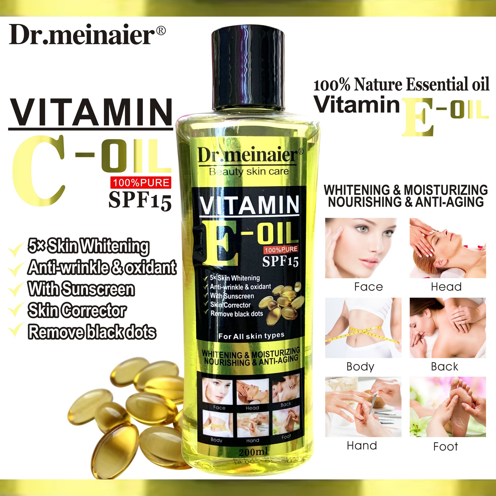 Cross-border essential oil VC VE oil Facial and Body Moisturizing Massage Oil Natural SPA Skin Care oil for export Specification drawing