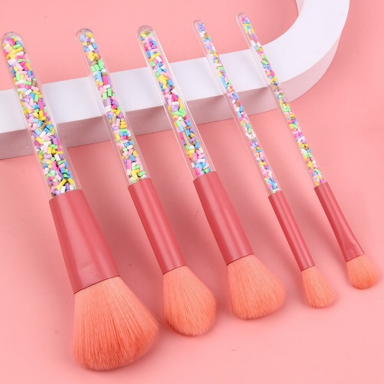 Soft bristle 5-piece makeup brush set, candy-colored blush brush, facial brightening and highlighter brush, beauty tools, dot color brush full figure
