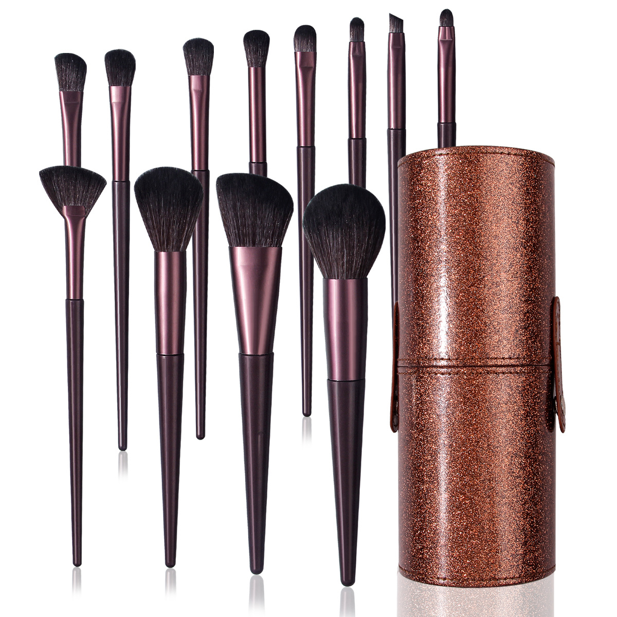 New 12-piece coffee-colored makeup brush set in stock, soft-bristled non-creasing blush brush, eyeshadow brush, portable bucket set full figure
