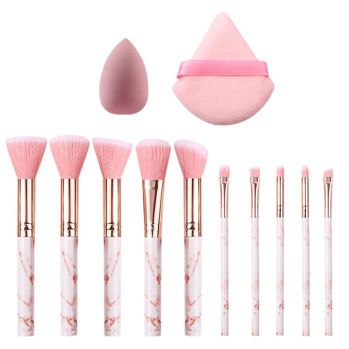 Manufacturer's in-stock marble makeup brush set, loose powder high-gloss brush, foundation brush, complete set of beauty tools for beginners Item Picture