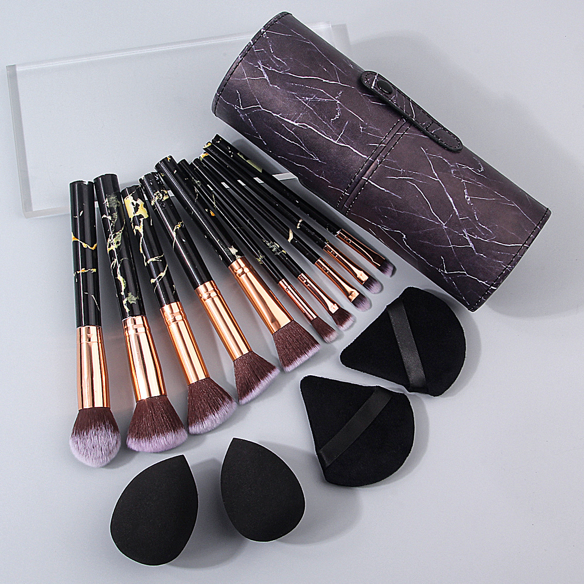 Soft marble 10-piece makeup brush bucket set, beginner's complete set of soft eyeshadow brushes, beauty egg set full figure