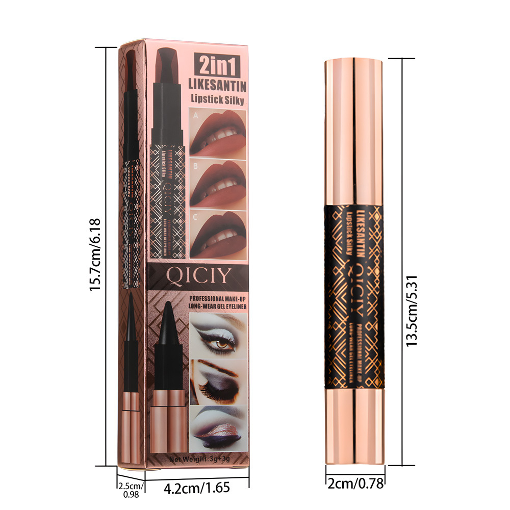 QICIY Cross-border Exclusive + 3-color lipstick + Eyeliner pen Waterproof, sweat-proof, non-smudging quick-drying eyeliner liquid pen Item Picture