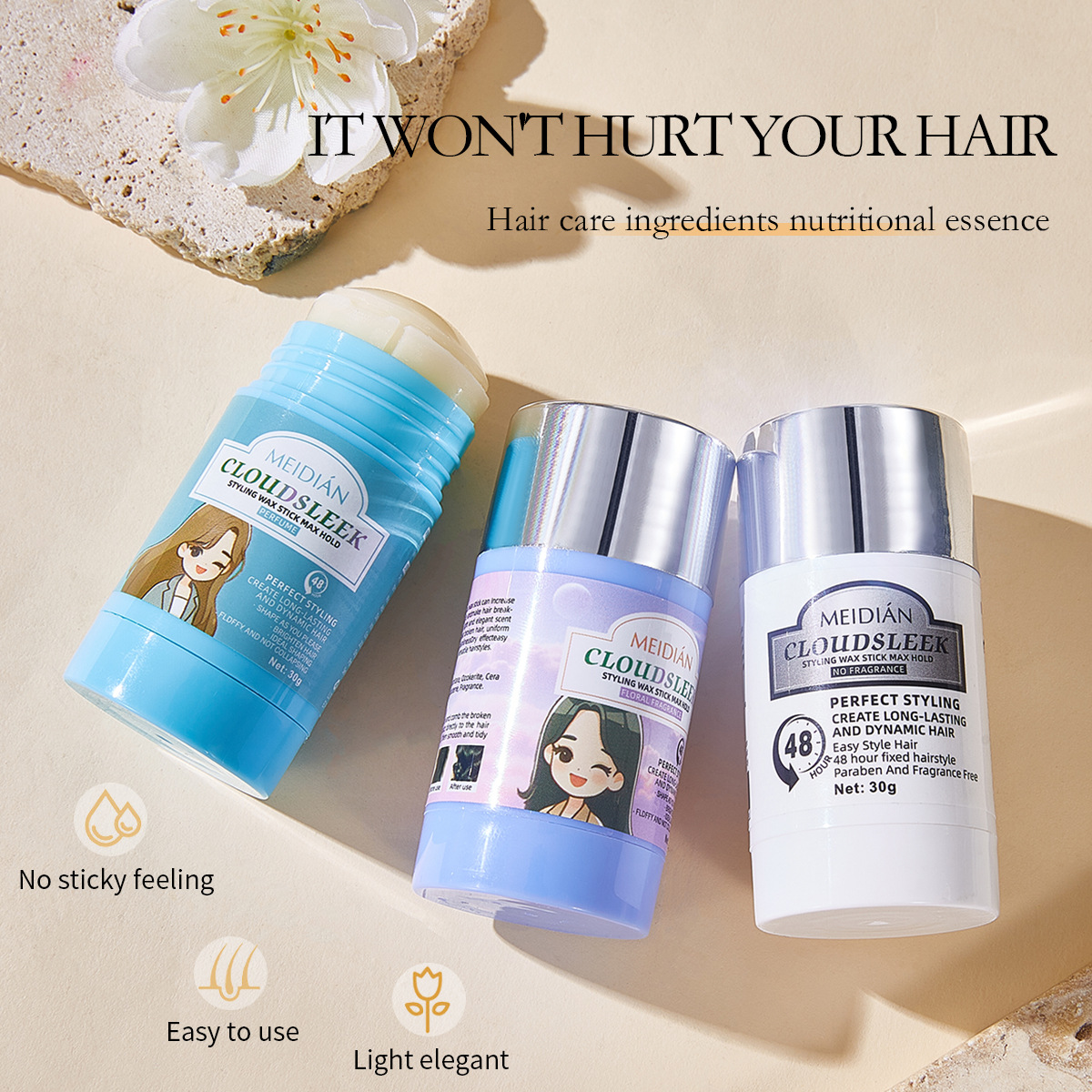 Cross-border exclusive Meidian solid hair wax sticks for breaking hair, styling and finishing, matte and long-lasting setting solid hair wax Specification drawing