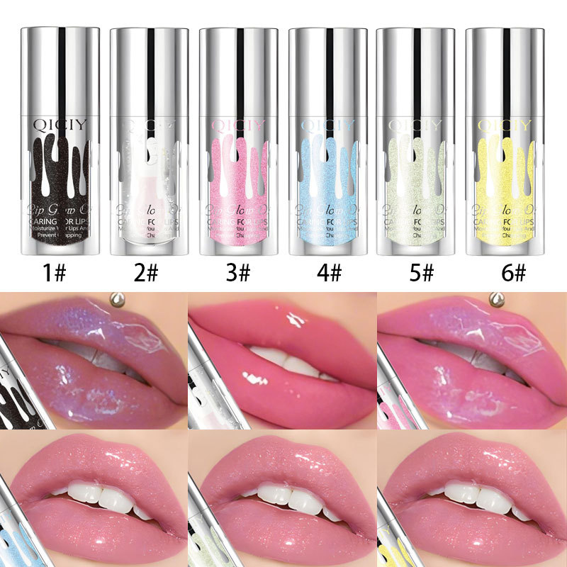 Cross-border exclusive QICIY+ 6-color pearlescent color-changing lip gloss, moisturizing and hydrating, Dodo lip plumping mirror lip gloss wholesale full figure