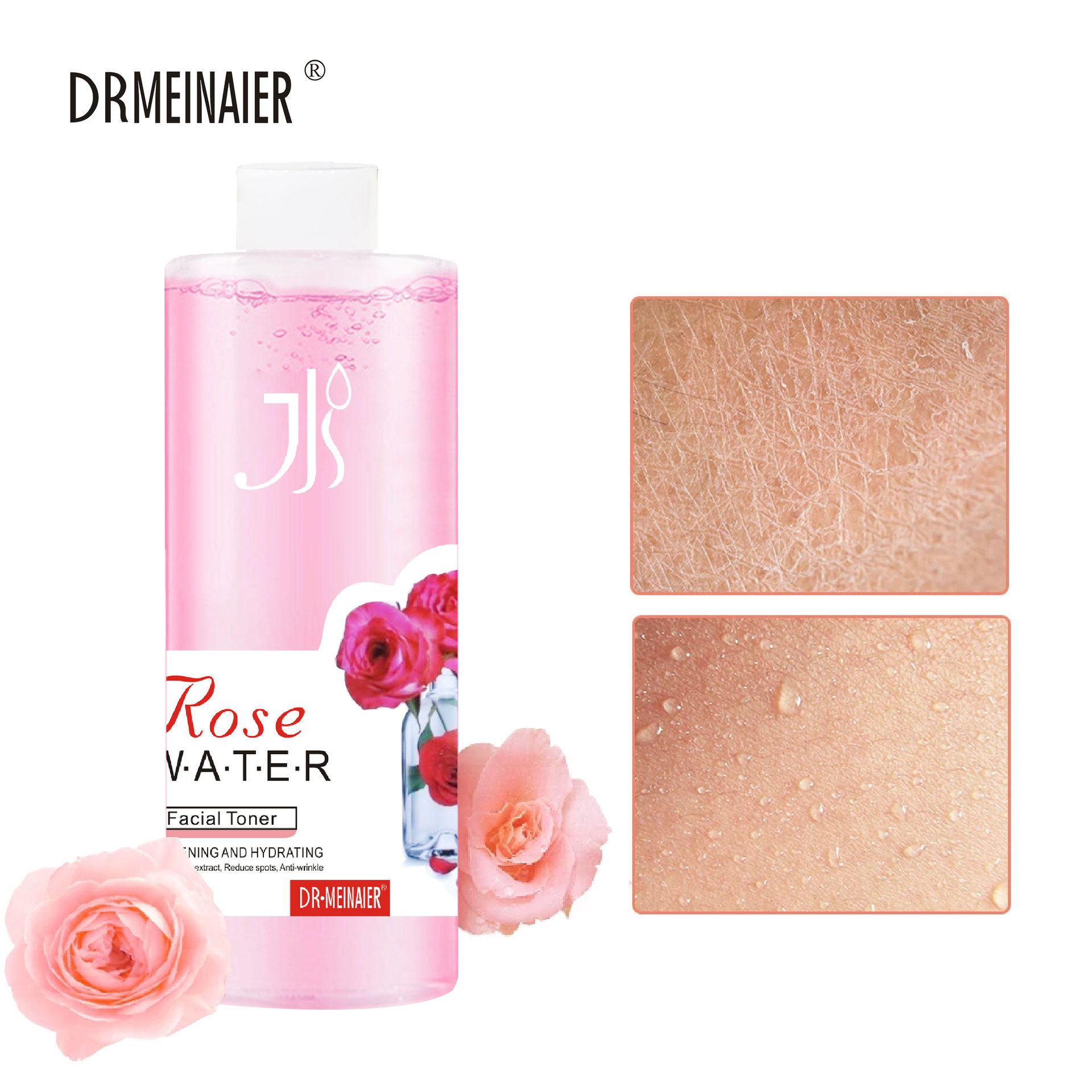 Cross-border exclusive rose toner for shrinking pores, brightening and shrinking, hydrating, moisturizing, refreshing and oil control, 500g wholesale full figure