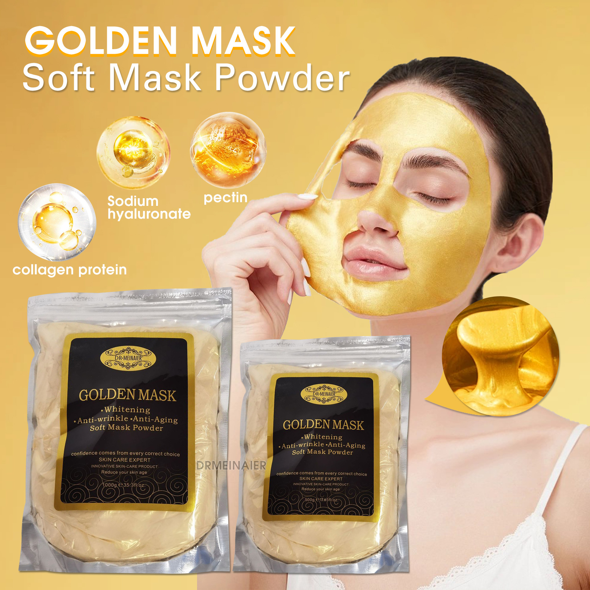 Cross-border exclusive gold mask powder, imperial formula, brightens skin tone, reduces fine lines, courtyard gold powder wholesale in Vietnam full figure
