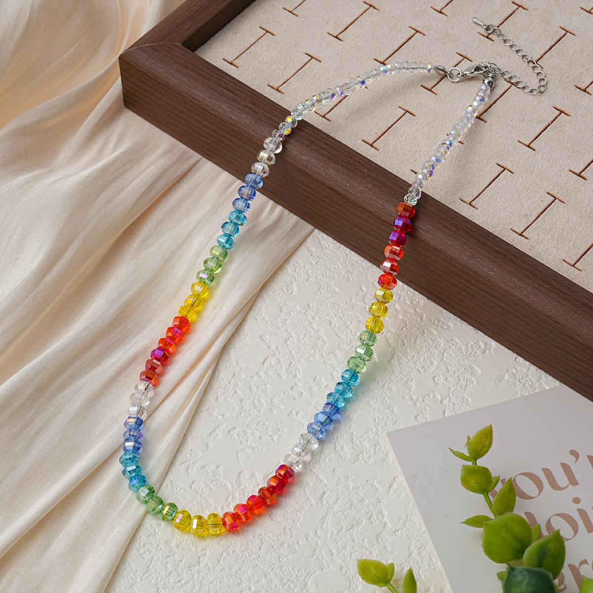 锁骨链 玻璃水晶 项链 彩虹项链 糖果色   电商流行款 亚马逊爆款 个性时尚 明星款 手工制作 