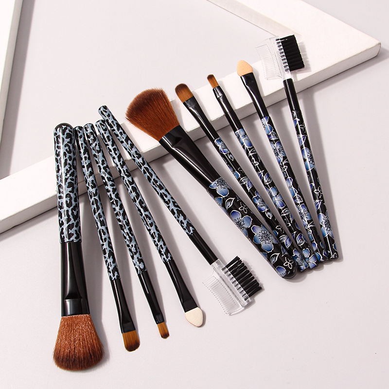 Exquisite 5-piece leopard print makeup set refresh model in stock, facial beauty tools, mini portable makeup brush set details Picture