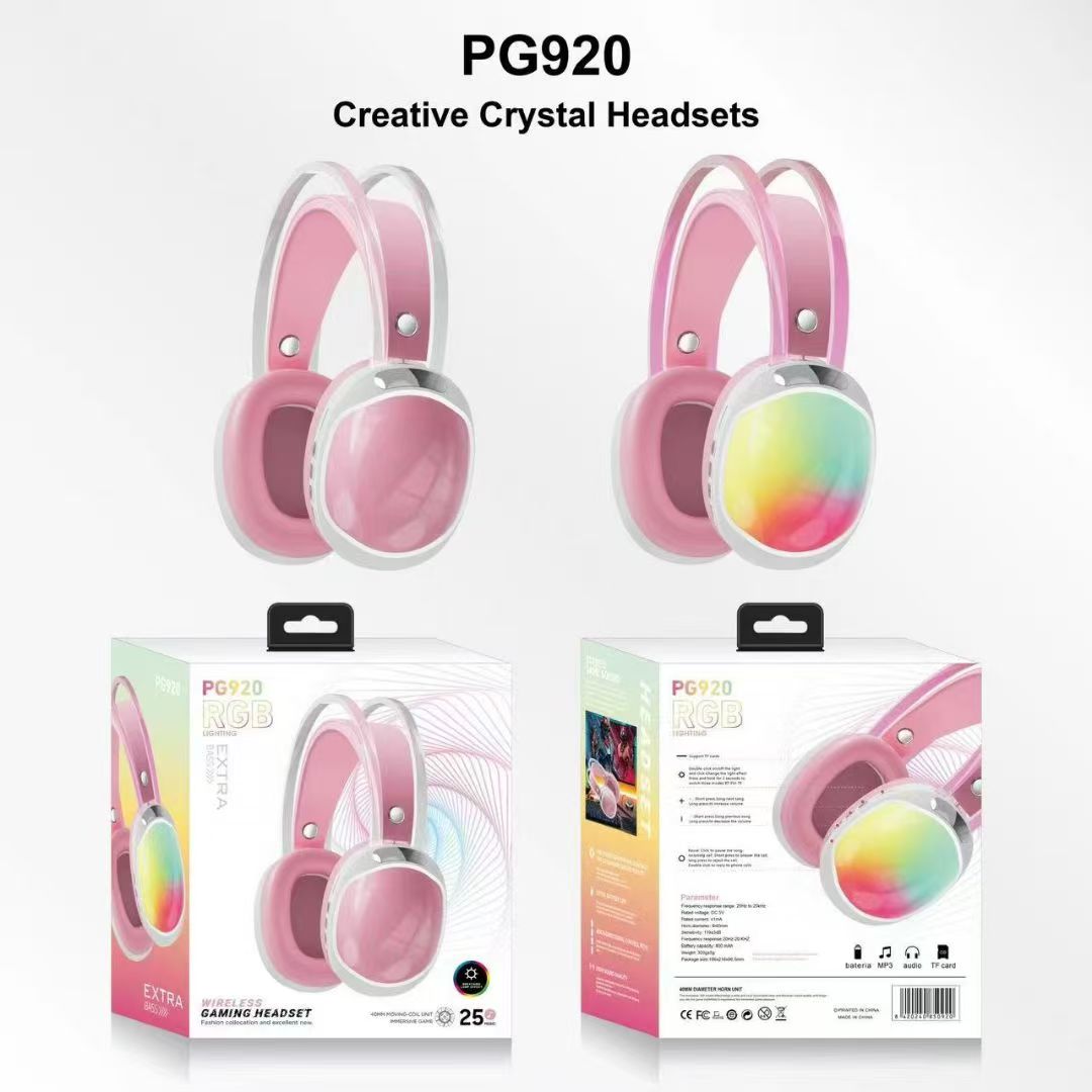跨境外贸热卖新品PG920无线头戴RGB蓝牙 5.0手机音乐运动发光耳机 粉色