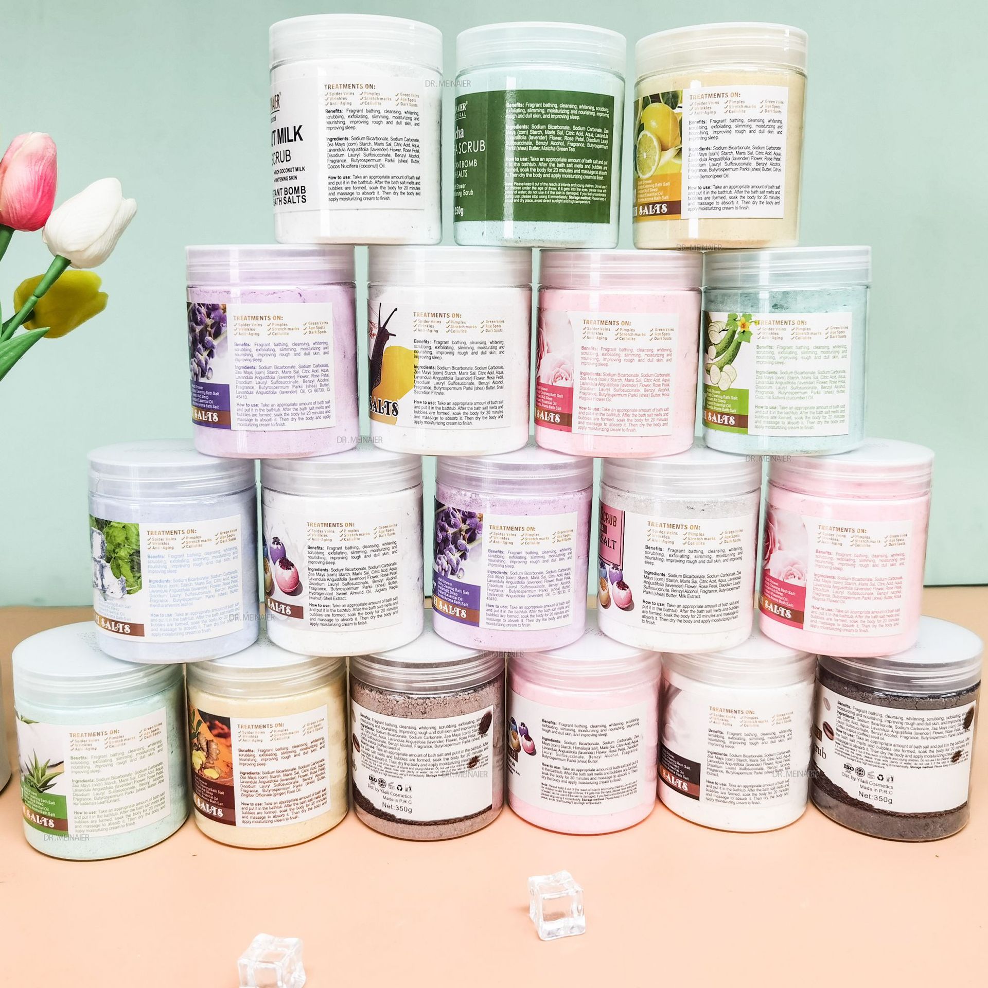 Cross-border Explosive Petal Bath Salt Ball Bath Ball Nourishing and Moisturizing Skin Instant Bath Salt Bath Ball Bath Powder 350g Specification drawing