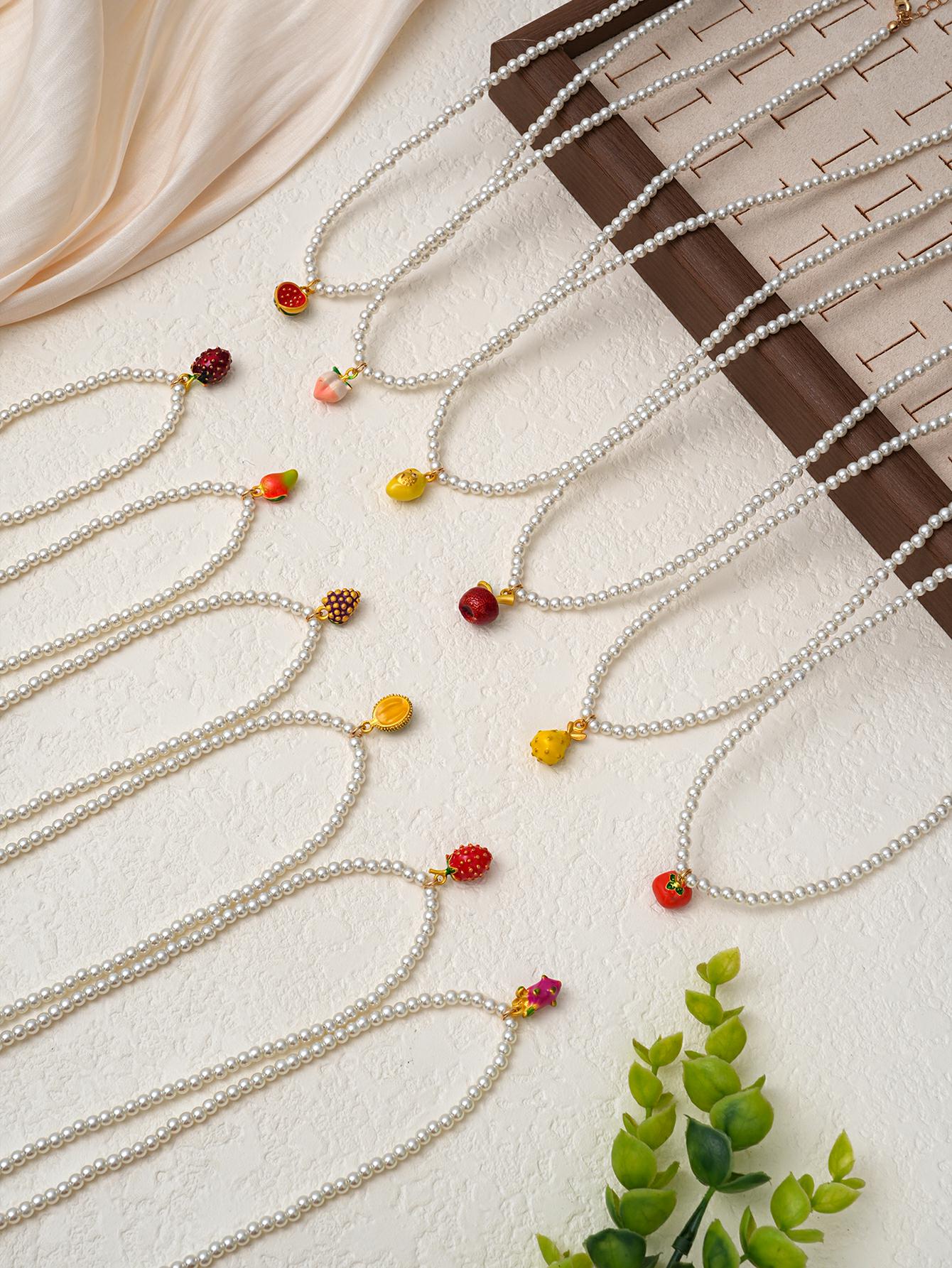 锁骨链 玻璃珍珠搭配水果系列耳环 水果耳环 电商流行款 亚马逊爆款 个性时尚 明星款 手工制作