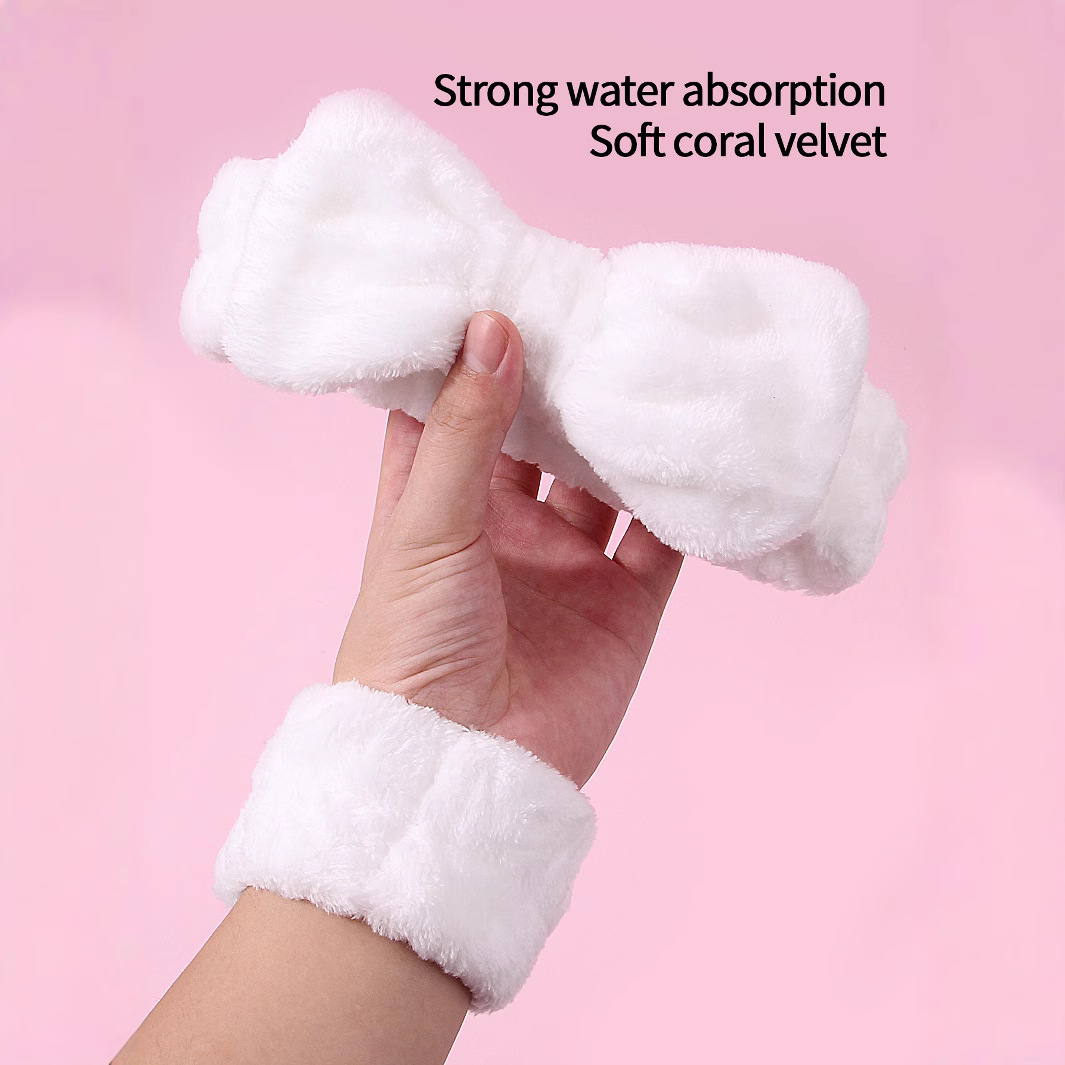 New simple face wash brush set with flannel headband, women's makeup sweat-absorbing bow face wash strap in stock Specification drawing