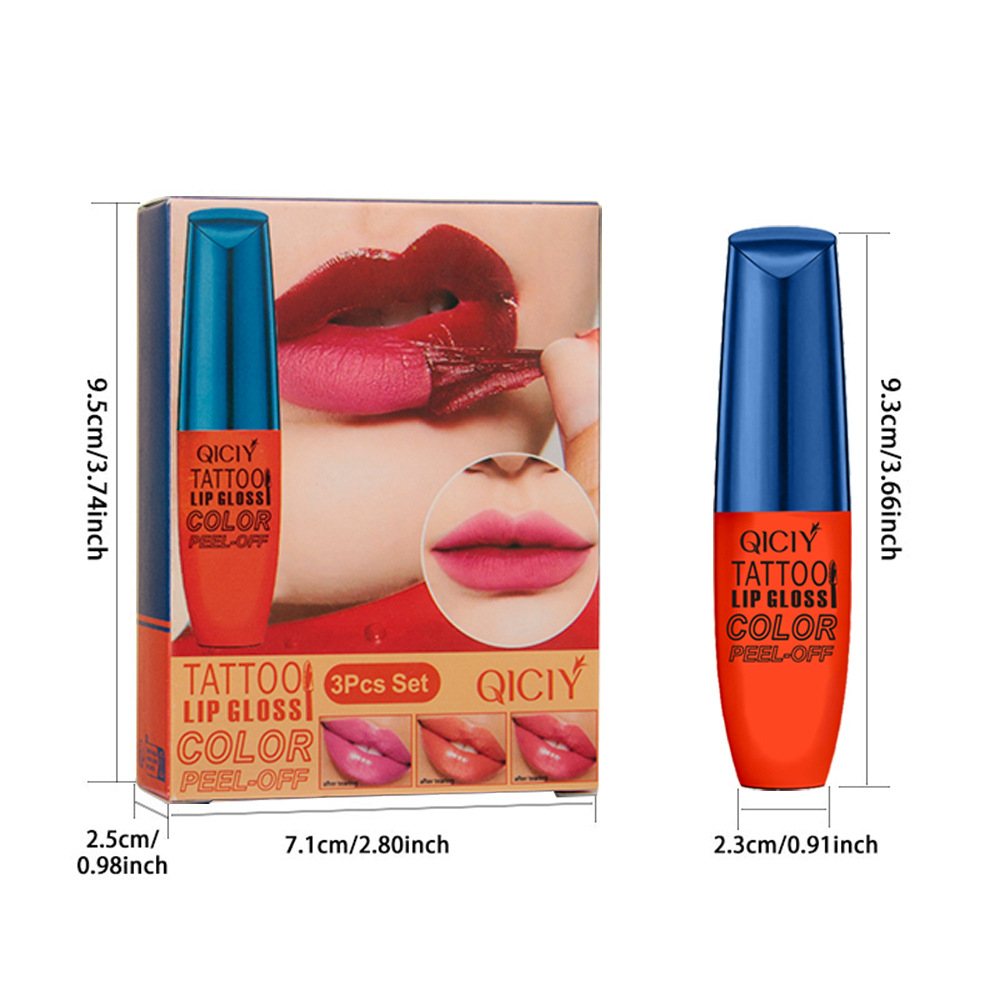 Cross-border QICIY+ 3-color peel-off lip gloss set, non-fading and non-sticking cup peel-off lipstick lip gloss FDA wholesale Item Picture