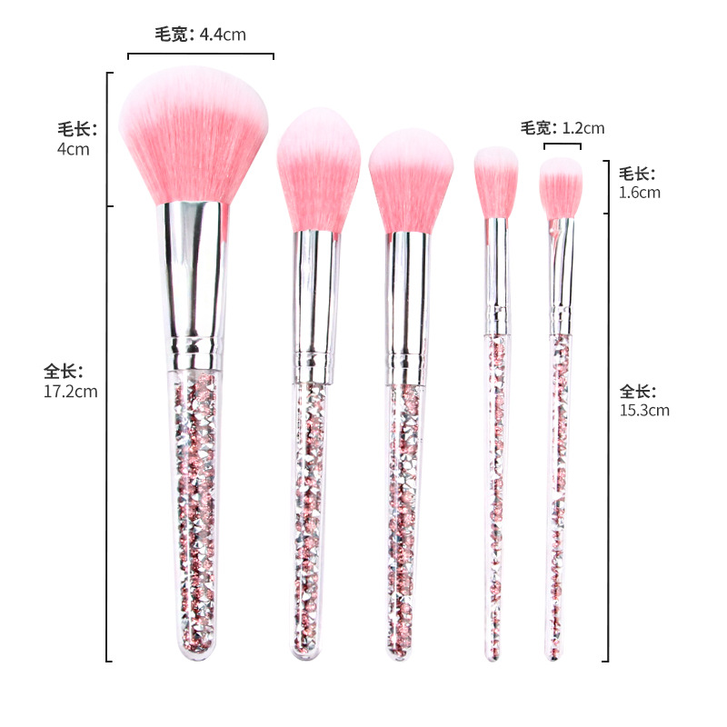 New 5-piece diamond-handled makeup set brush, soft bristle loose powder contouring eyeshadow makeup brush, exquisite and portable makeup tool Item Picture