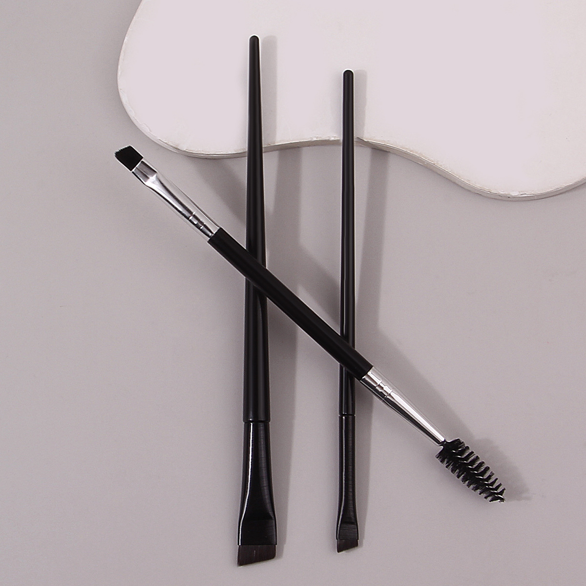 3-piece black blade eyeliner brush, double-head spiral angled eyebrow brush, eyelash brush, eye makeup tool, makeup brush set Specification drawing