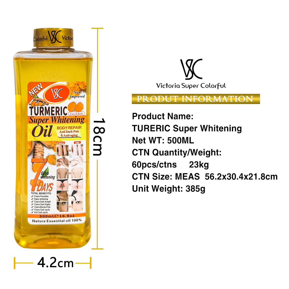 Cross-border bestseller Turmeric essential oil 500ml Almond body essential oil moisturizing massage SPA Facial massage brightening skin and removing dark spots Item Picture