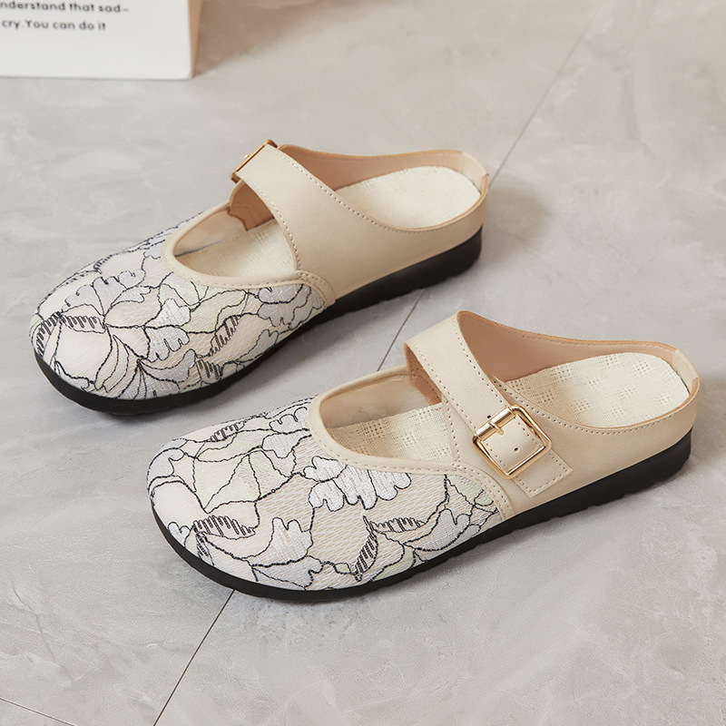 Women's soft-soled shoes that don't tiring the feet, summer casual breathable single shoes, half-drawn-out women's shoes with thick soles, comfortable mom shoes full figure