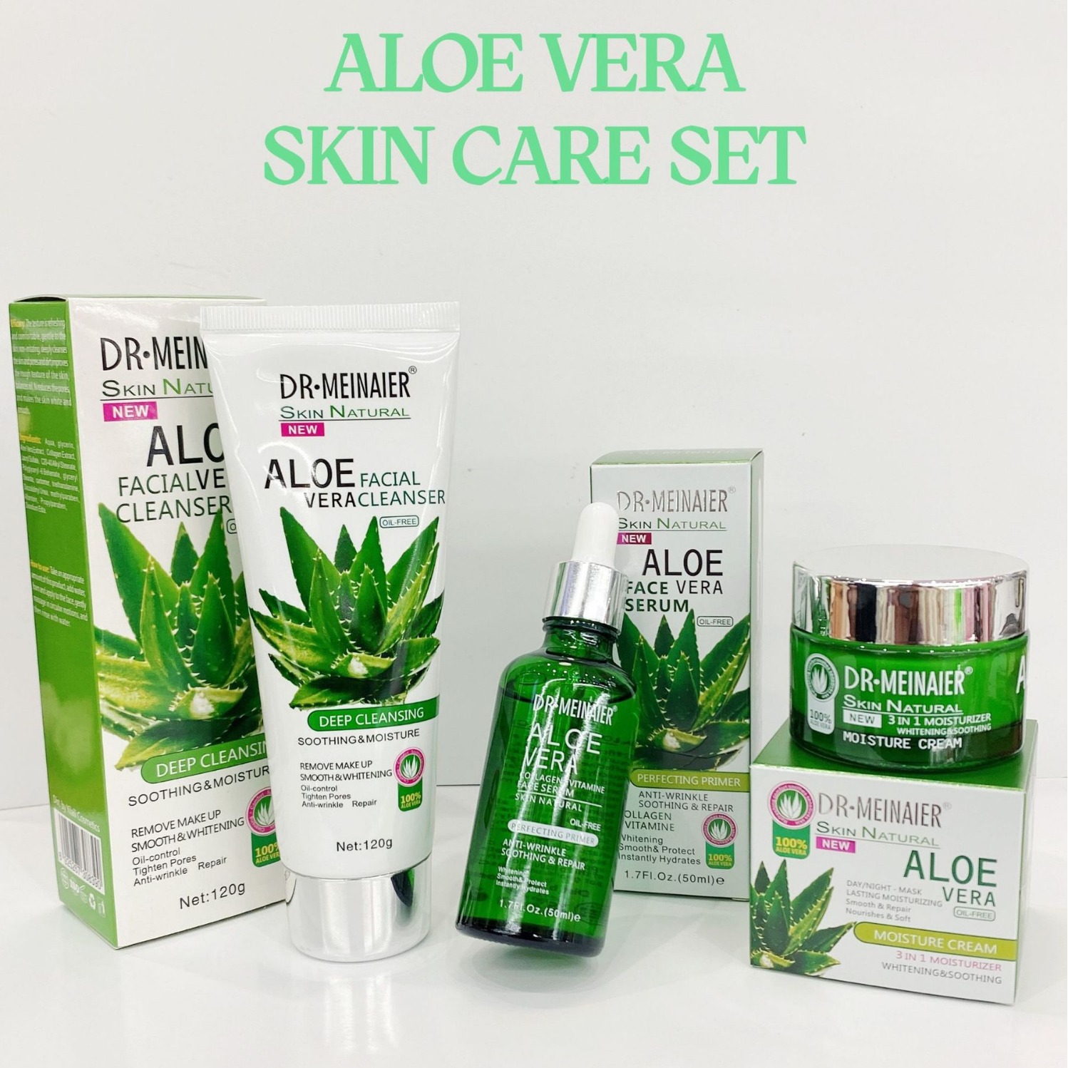 Cross-border Aloe Vera Facial Care and skin care set, hydrating and moisturizing essence, Nourishing and repairing cream, toning skin wholesale full figure