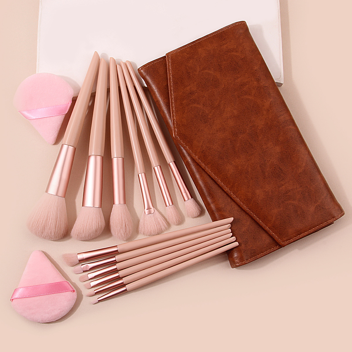 12-piece makeup brush set, soft bristle loose powder blush brush, beginner beauty tools, makeup bag with triangular powder puff details Picture