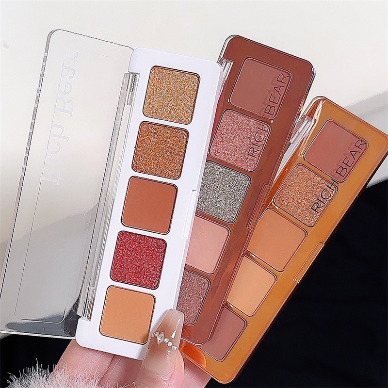 RichBear Gilt Iridesy Five-color Eyeshadow Palette Live-streaming Internet celebrity pearlescent earth tones daily student affordable eyeshadow Item Picture