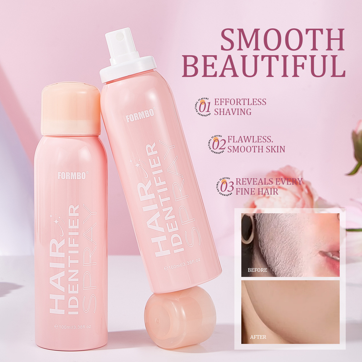 【 Cross-border Exclusive 】FORMBO Facial Hair Recognition Spray with Hair Removal Knife for skin cleansing, gentle hair removal Application Scenario
