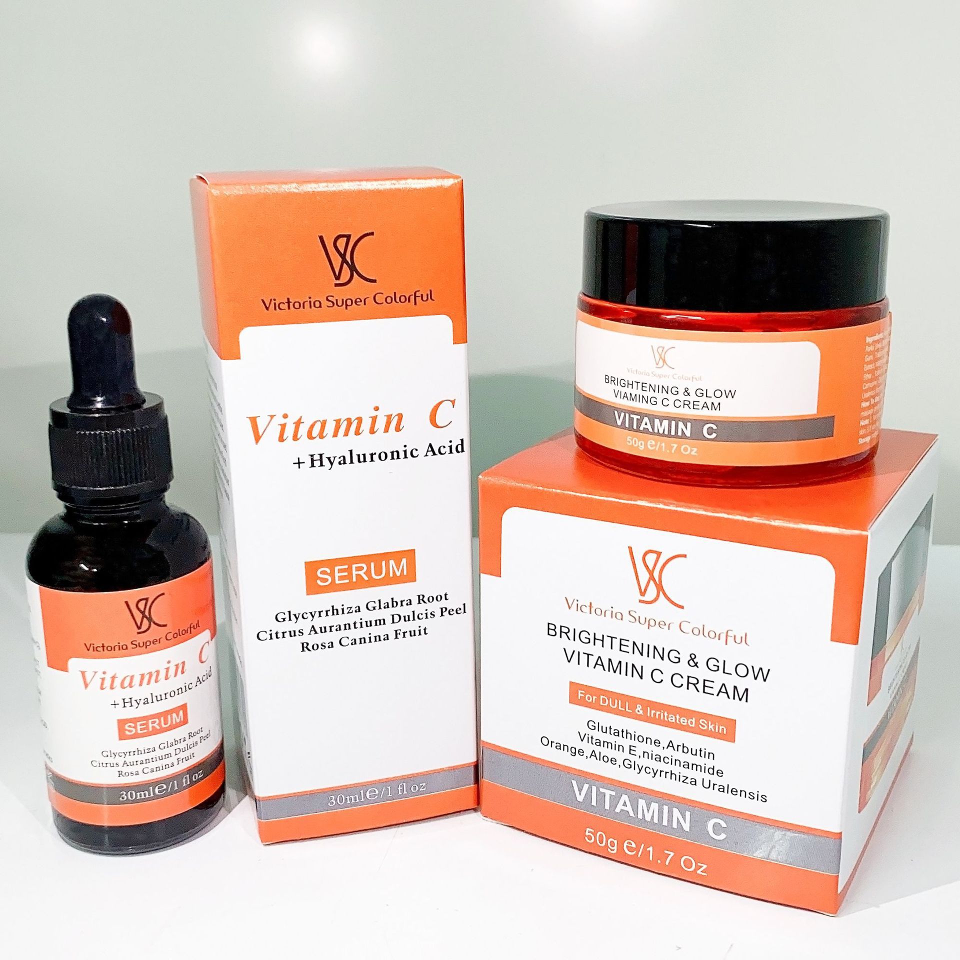 Cross-border VC Essence Serum Serum Facial Moisturizing, Doubling and brightening Vitamin C Essence 30ml Factory export full figure