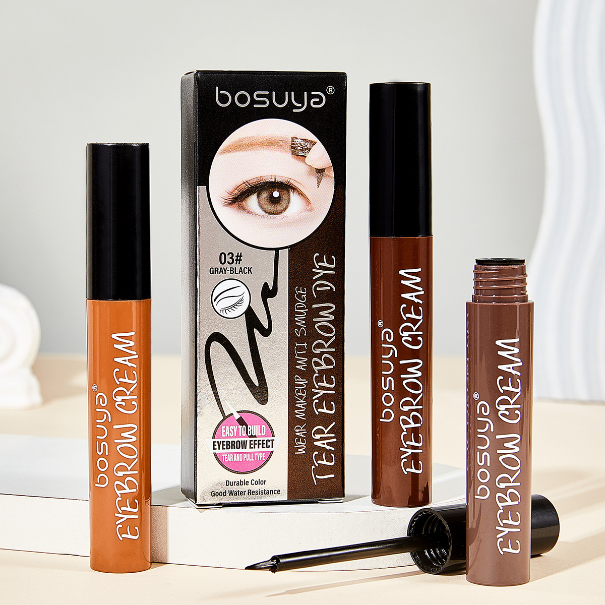 bosuya Cross-border Exclusive pull-off Eyebrow Cream is waterproof, sweat-proof and non-smudging. Wholesale of Amazon's best-selling pull-off eyebrow cream full figure