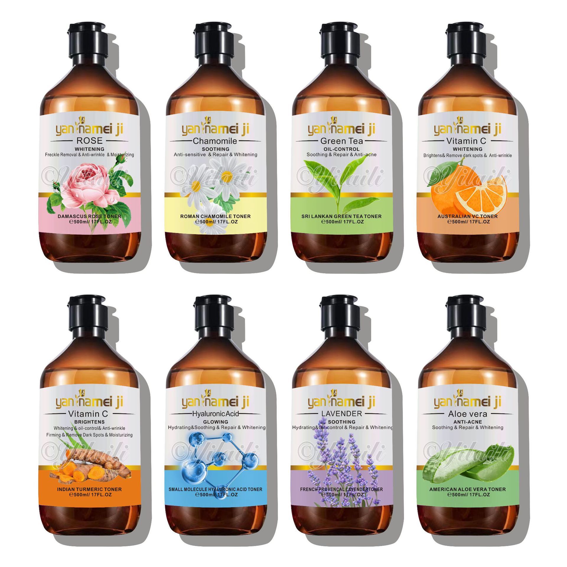 500ml Foreign Trade Turmeric Rose Toner Aloe Vera Cucumber Lavender Moisturizing Essence Brightening Skin, Controlling oil and Hydrating full figure