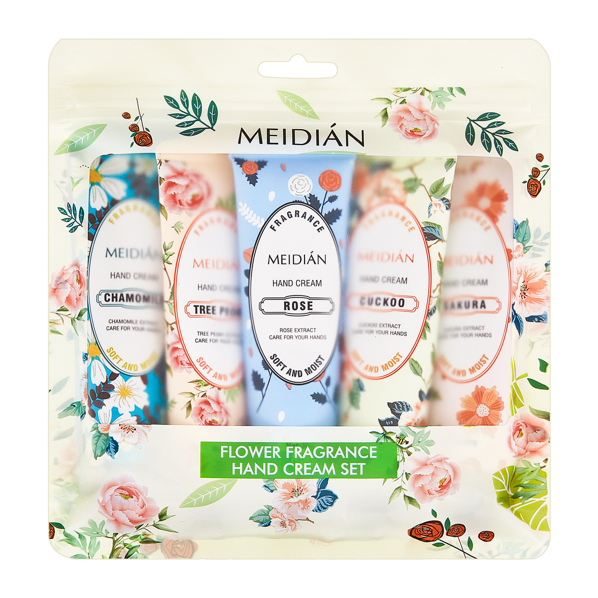 MEIDIAN Cross-border exclusive supply of Meidian Floral Fragrance Hand Cream Set, 5-piece bagged hand cream set box for export wholesale Item Picture