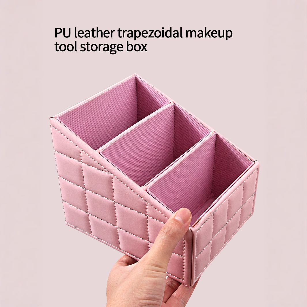 High-end makeup brush storage box, multi-functional storage box, three-compartment makeup rack, desktop storage box, in stock and dispatched immediately details Picture