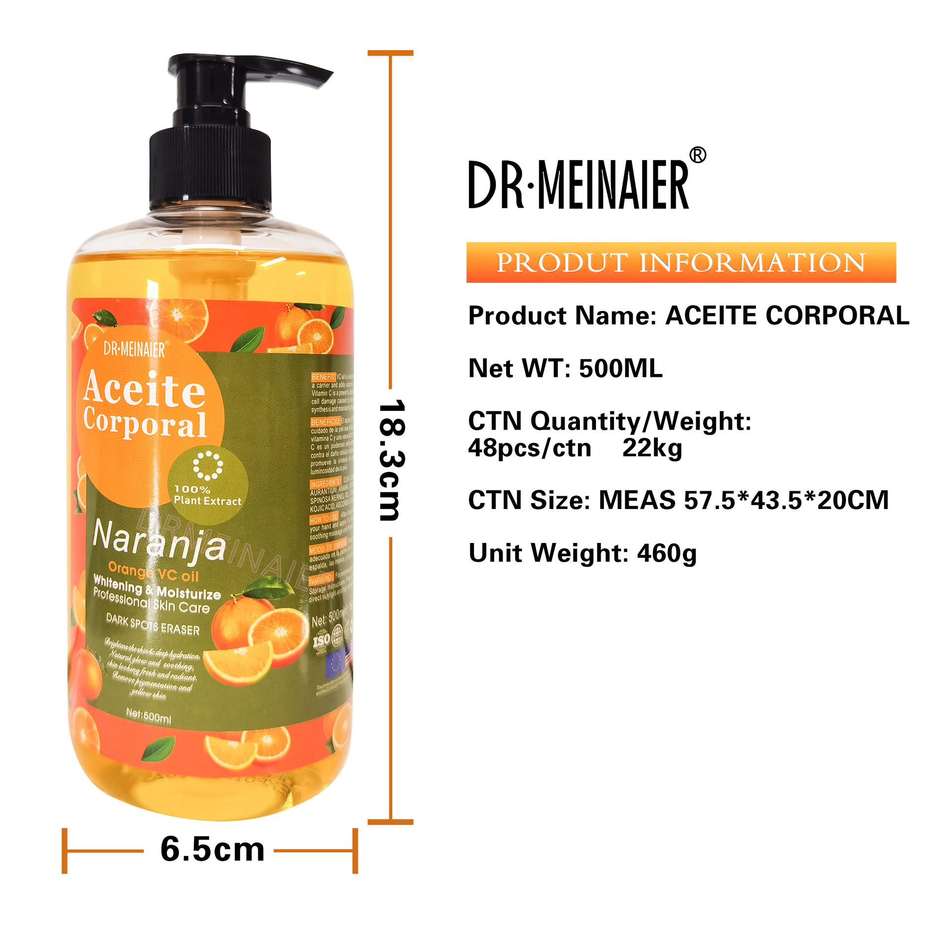 Cross-border fresh orange Vitamin C essential oil skin care Body Massage and manipulation essential oil shoulder and neck opening back skin care base oil VC oil Item Picture