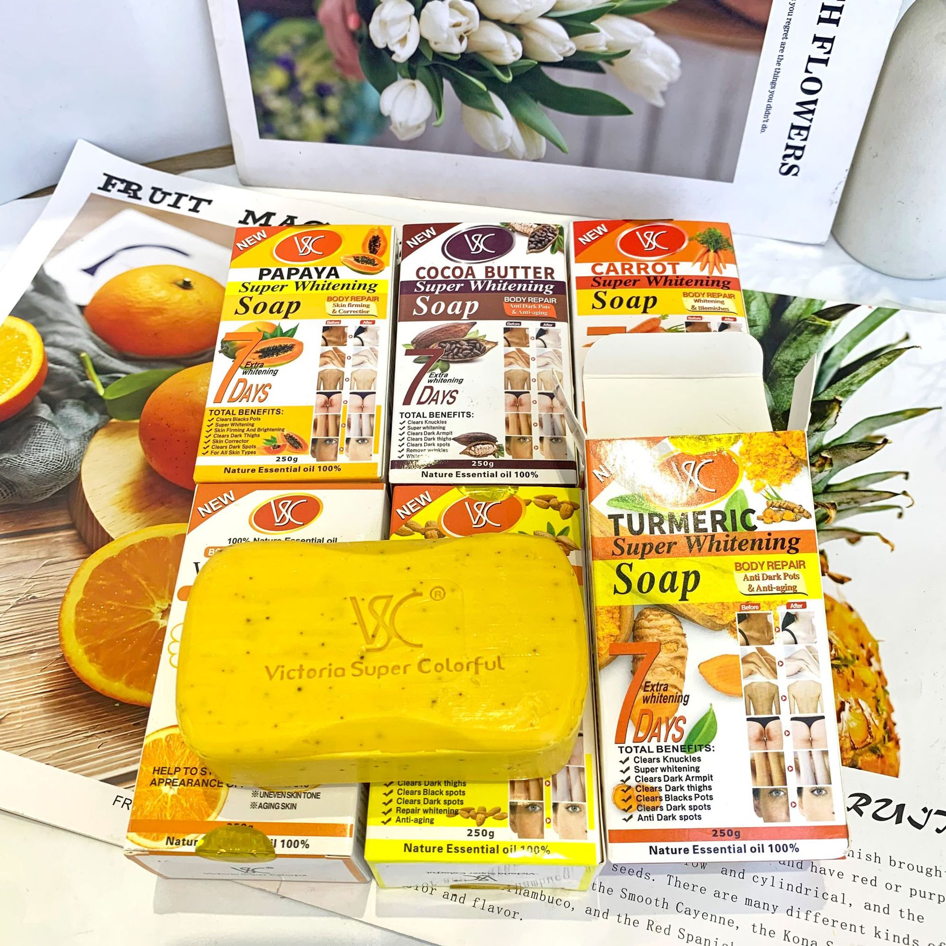 Wholesale of cross-border foreign trade English packaging papaya VC Brightening soap, scented bath and bath carrot soap Specification drawing